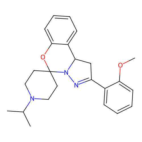 2'-(2-methoxyphenyl)-1-(propan-2-yl)-1',10b'-dihydrospiro[piperidine-4,5'-pyrazolo[1,5-c][1,3]benzoxazine] structure