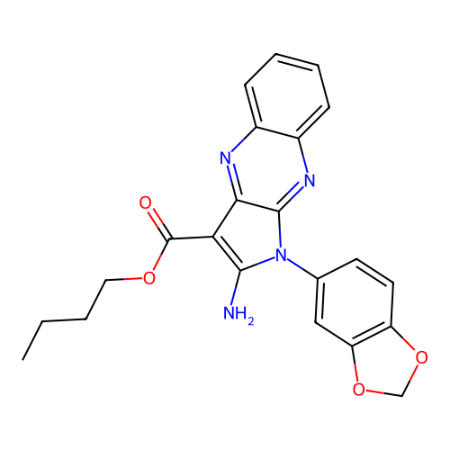 butyl 2-amino-1-(1,3-benzodioxol-5-yl)-1H-pyrrolo[2,3-b]quinoxaline-3-carboxylate structure