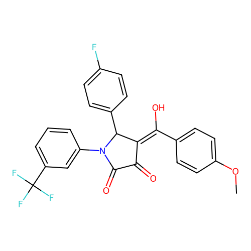 (4E)-5-(4-fluorophenyl)-4-[hydroxy(4-methoxyphenyl)methylidene]-1-[3-(trifluoromethyl)phenyl]pyrrolidine-2,3-dione structure
