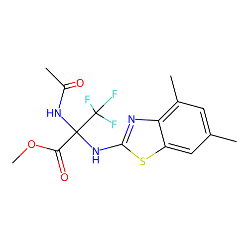 2-Acetylamino-2-(4,6-dimethyl-benzothiazol-2-ylamino)-3,3,3-trifluoro-propionic acid methyl ester structure