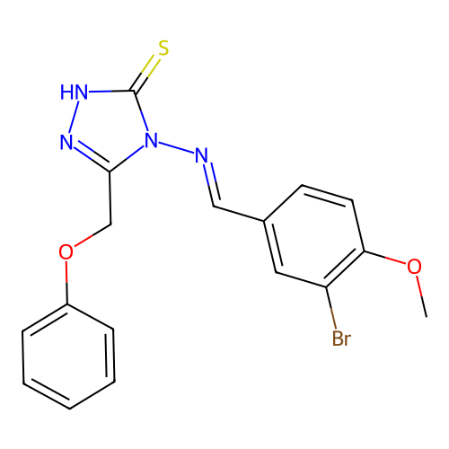 (E)-4-((3-bromo-4-methoxybenzylidene)amino)-5-(phenoxymethyl)-4H-1,2,4-triazole-3-thiol structure