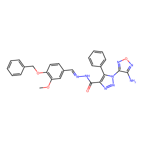 (E)-1-(4-amino-1,2,5-oxadiazol-3-yl)-N'-(4-(benzyloxy)-3-methoxybenzylidene)-5-phenyl-1H-1,2,3-triazole-4-carbohydrazide structure