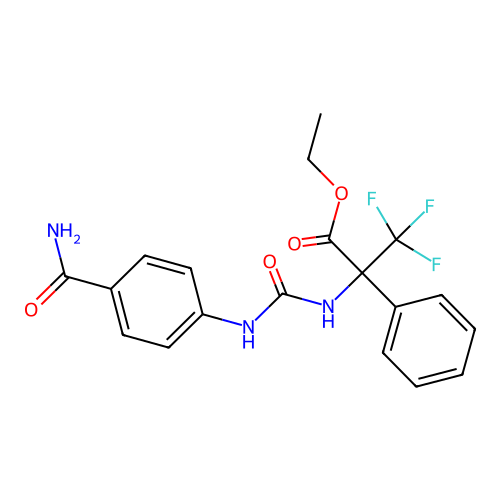 ethyl N-[(4-carbamoylphenyl)carbamoyl]-3,3,3-trifluoro-2-phenylalaninate structure