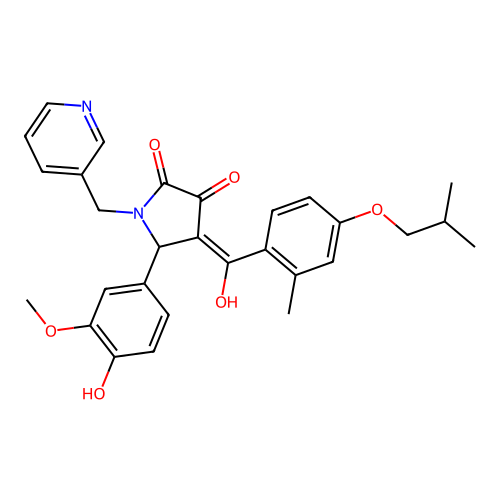 (4E)-5-(4-hydroxy-3-methoxyphenyl)-4-[hydroxy-[2-methyl-4-(2-methylpropoxy)phenyl]methylidene]-1-(pyridin-3-ylmethyl)pyrrolidine-2,3-dione structure