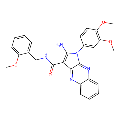2-amino-1-(3,4-dimethoxyphenyl)-N-(2-methoxybenzyl)-1H-pyrrolo[2,3-b]quinoxaline-3-carboxamide structure