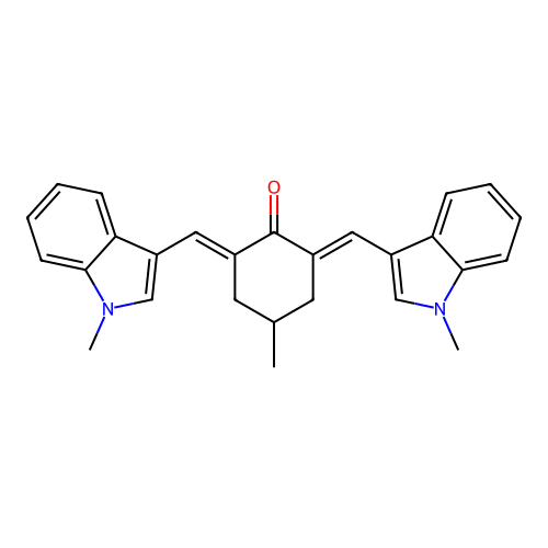 (2E,6E)-4-methyl-2,6-bis[(1-methyl-1H-indol-3-yl)methylidene]cyclohexanone structure