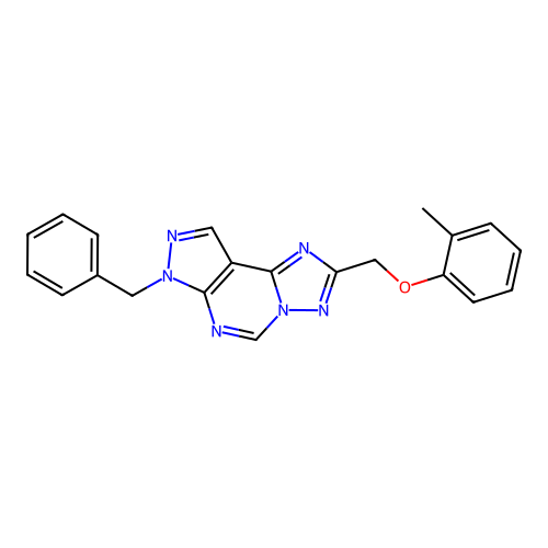 7-benzyl-2-((o-tolyloxy)methyl)-7H-pyrazolo[4,3-e][1,2,4]triazolo[1,5-c]pyrimidine structure