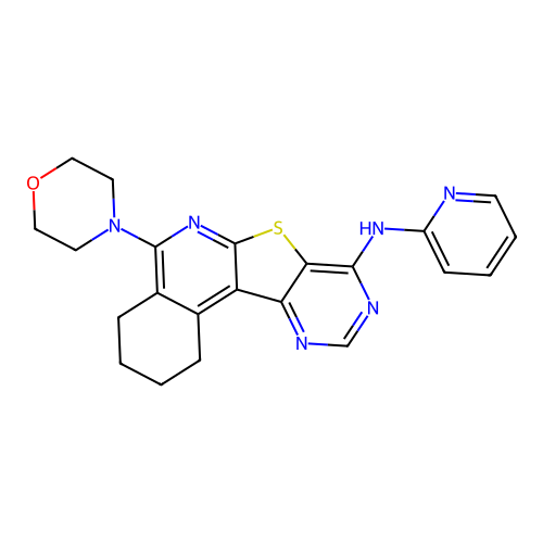 5-(morpholin-4-yl)-N-(pyridin-2-yl)-1,2,3,4-tetrahydropyrimido[4',5':4,5]thieno[2,3-c]isoquinolin-8-amine structure