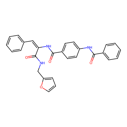 4-benzamido-N-[1-(2-furylmethylcarbamoyl)-2-phenyl-ethenyl]benzamide structure