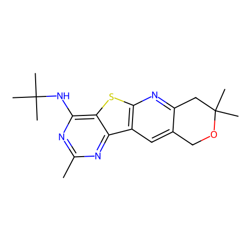 2-methyl-N-[(4E)-2,8,8-trimethyl-7,10-dihydro-8H-pyrano[3'',4'':5',6']pyrido[3',2':4,5]thieno[3,2-d]pyrimidin-4(3H)-ylidene]propan-2-amine structure