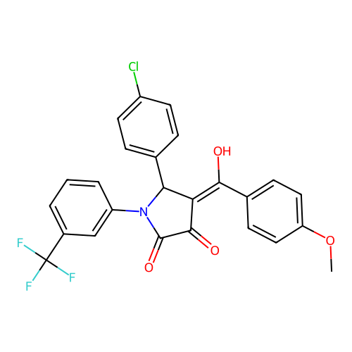 (4E)-5-(4-chlorophenyl)-4-[hydroxy(4-methoxyphenyl)methylidene]-1-[3-(trifluoromethyl)phenyl]pyrrolidine-2,3-dione structure
