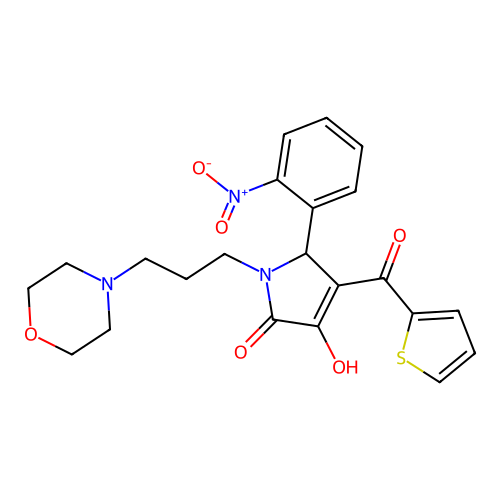 3-hydroxy-1-(3-morpholin-4-ylpropyl)-5-(2-nitrophenyl)-4-(thiophene-2-carbonyl)-5H-pyrrol-2-one structure