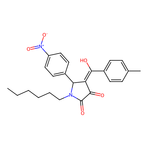 (4E)-1-hexyl-4-[hydroxy(4-methylphenyl)methylidene]-5-(4-nitrophenyl)pyrrolidine-2,3-dione structure