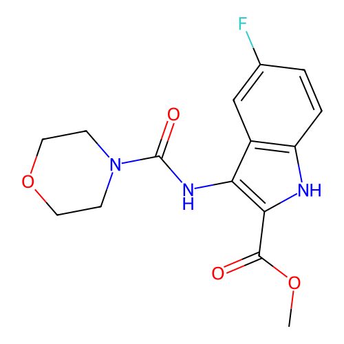 methyl 5-fluoro-3-[(morpholin-4-ylcarbonyl)amino]-1H-indole-2-carboxylate structure