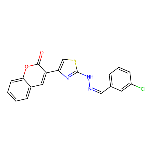 (Z)-3-(2-(2-(3-chlorobenzylidene)hydrazinyl)thiazol-4-yl)-2H-chromen-2-one structure
