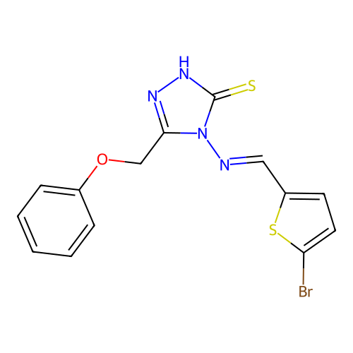 4-[(E)-(5-bromothiophen-2-yl)methylideneamino]-3-(phenoxymethyl)-1H-1,2,4-triazole-5-thione structure