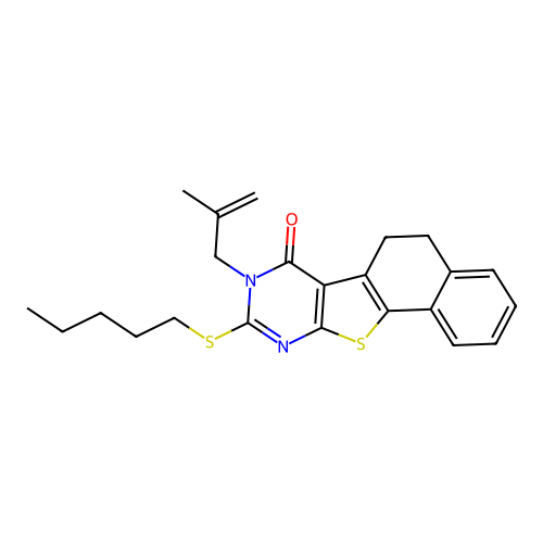 8-(2-methylallyl)-9-(pentylthio)-5,6-dihydronaphtho[2',1':4,5]thieno[2,3-d]pyrimidin-7(8H)-one structure