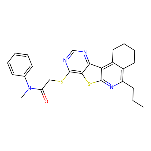 N-methyl-N-phenyl-2-((5-propyl-1,2,3,4-tetrahydropyrimido[4',5':4,5]thieno[2,3-c]isoquinolin-8-yl)thio)acetamide structure