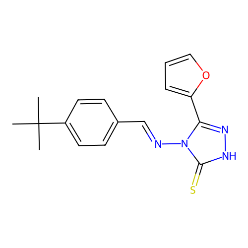4-[(E)-(4-tert-butylphenyl)methylideneamino]-3-(furan-2-yl)-1H-1,2,4-triazole-5-thione structure