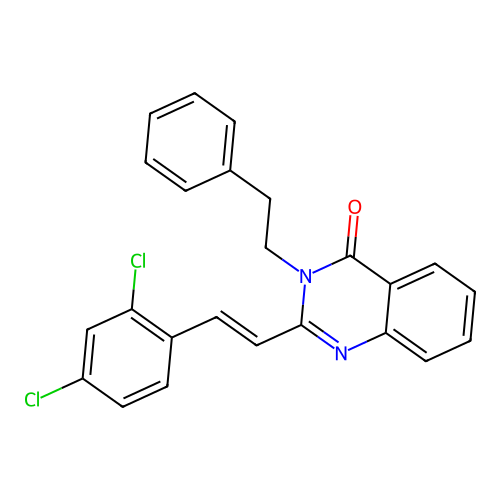 2-[(E)-2-(2,4-dichlorophenyl)ethenyl]-3-(2-phenylethyl)quinazolin-4(3H)-one structure