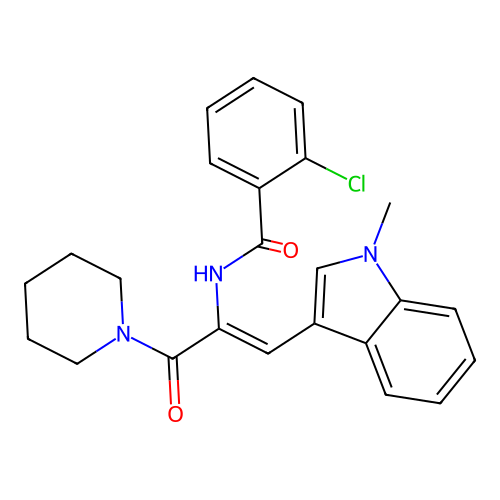2-chloro-N-[(Z)-1-(1-methylindol-3-yl)-3-oxo-3-piperidin-1-ylprop-1-en-2-yl]benzamide structure