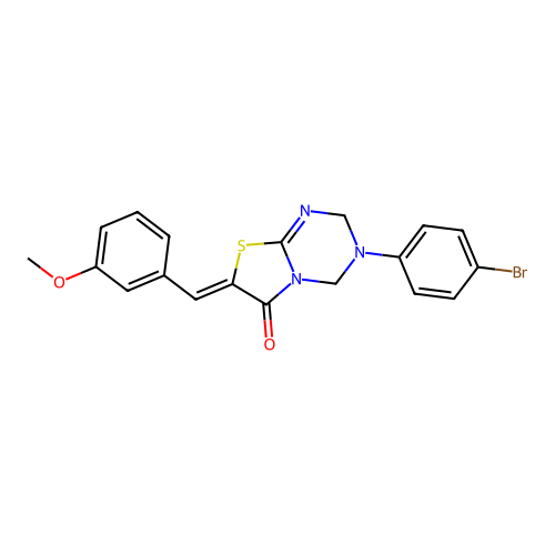 (Z)-3-(4-bromophenyl)-7-(3-methoxybenzylidene)-3,4-dihydro-2H-thiazolo[3,2-a][1,3,5]triazin-6(7H)-one structure