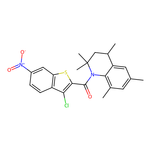 (3-chloro-6-nitro-1-benzothiophen-2-yl)(2,2,4,6,8-pentamethyl-3,4-dihydroquinolin-1(2H)-yl)methanone structure