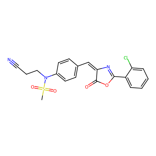 n-(4-{[2-(2-chlorophenyl)-5-oxo-1,3-oxazol-4(5h)-ylidene]methyl}phenyl)-n-(2-cyanoethyl)methanesulfonamide structure