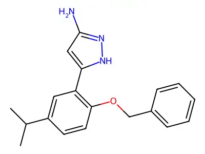 5-(2-phenylmethoxy-5-propan-2-ylphenyl)-1H-pyrazol-3-amine structure