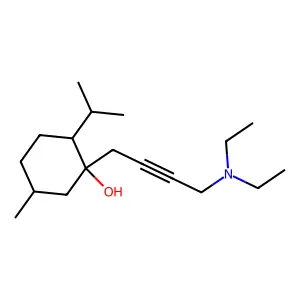 Cyclohexanol, 1-(4-(diethylamino)-2-butynyl)-5-methyl-2-(1-methylethyl)-, (1-alpha,2-alpha,5-beta)- structure