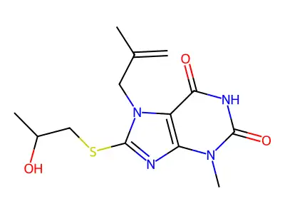 8-((2-hydroxypropyl)thio)-3-methyl-7-(2-methylallyl)-1H-purine-2,6(3H,7H)-dione structure