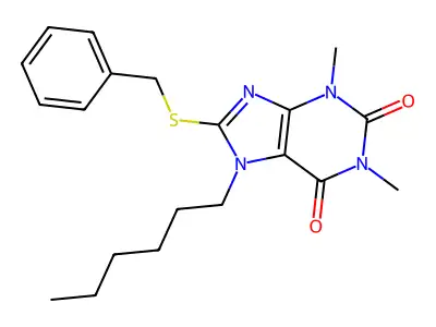 8-Benzylsulfanyl-7-hexyl-1,3-dimethylpurine-2,6-dione structure