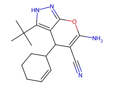6-amino-3-tert-butyl-4-cyclohex-2-en-1-yl-2,4-dihydropyrano[2,3-c]pyrazole-5-carbonitrile structure