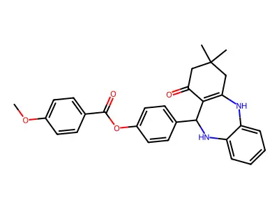 4-(3,3-dimethyl-1-oxo-2,3,4,5,10,11-hexahydro-1H-dibenzo[b,e][1,4]diazepin-11-yl)phenyl 4-methoxybenzoate structure