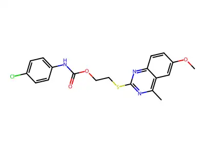 2-(6-methoxy-4-methylquinazolin-2-yl)sulfanylethyl N-(4-chlorophenyl)carbamate structure