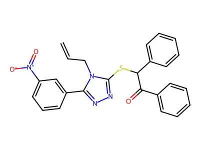 2-[[5-(3-nitrophenyl)-4-prop-2-enyl-1,2,4-triazol-3-yl]sulfanyl]-1,2-diphenylethanone structure