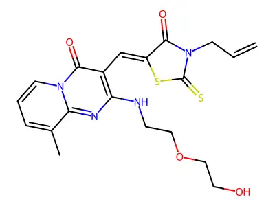 2-{[2-(2-hydroxyethoxy)ethyl]amino}-9-methyl-3-{(Z)-[4-oxo-3-(prop-2-en-1-yl)-2-thioxo-1,3-thiazolidin-5-ylidene]methyl}-4H-pyrido[1,2-a]pyrimidin-4-one structure