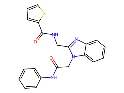 N-({1-[(phenylcarbamoyl)methyl]-1H-1,3-benzodiazol-2-yl}methyl)thiophene-2-carboxamide structure