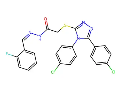 2-{[4,5-bis(4-chlorophenyl)-4H-1,2,4-triazol-3-yl]sulfanyl}-N'-[(E)-(2-fluorophenyl)methylidene]acetohydrazide structure