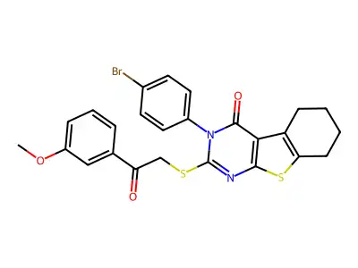 3-(4-bromophenyl)-2-{[2-(3-methoxyphenyl)-2-oxoethyl]sulfanyl}-5,6,7,8-tetrahydro[1]benzothieno[2,3-d]pyrimidin-4(3H)-one structure