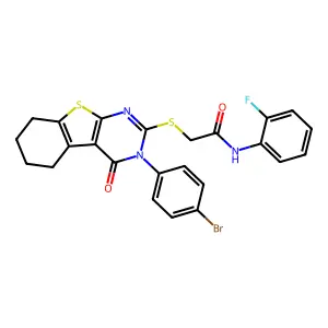 2-{[3-(4-bromophenyl)-4-oxo-3,4,5,6,7,8-hexahydro[1]benzothieno[2,3-d]pyrimidin-2-yl]sulfanyl}-N-(2-fluorophenyl)acetamide structure