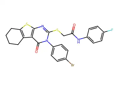 2-{[3-(4-bromophenyl)-4-oxo-3,4,5,6,7,8-hexahydro[1]benzothieno[2,3-d]pyrimidin-2-yl]sulfanyl}-N-(4-fluorophenyl)acetamide structure
