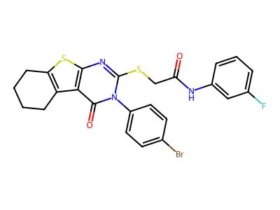 2-{[3-(4-bromophenyl)-4-oxo-3,4,5,6,7,8-hexahydro[1]benzothieno[2,3-d]pyrimidin-2-yl]sulfanyl}-N-(3-fluorophenyl)acetamide structure