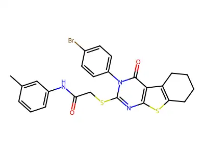2-{[3-(4-bromophenyl)-4-oxo-3,4,5,6,7,8-hexahydro[1]benzothieno[2,3-d]pyrimidin-2-yl]sulfanyl}-N-(3-methylphenyl)acetamide structure