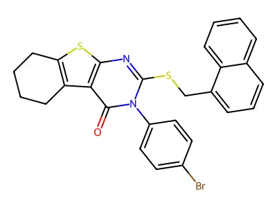 3-(4-bromophenyl)-2-[(naphthalen-1-ylmethyl)sulfanyl]-5,6,7,8-tetrahydro[1]benzothieno[2,3-d]pyrimidin-4(3H)-one structure