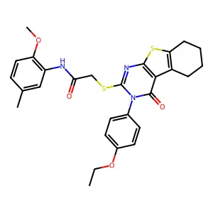 2-{[3-(4-ethoxyphenyl)-4-oxo-3,4,5,6,7,8-hexahydro[1]benzothieno[2,3-d]pyrimidin-2-yl]sulfanyl}-N-(2-methoxy-5-methylphenyl)acetamide structure