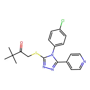 1-{[4-(4-chlorophenyl)-5-(pyridin-4-yl)-4H-1,2,4-triazol-3-yl]sulfanyl}-3,3-dimethylbutan-2-one structure