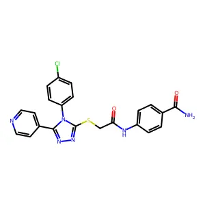 4-[({[4-(4-chlorophenyl)-5-(4-pyridinyl)-4H-1,2,4-triazol-3-yl]sulfanyl}acetyl)amino]benzamide structure