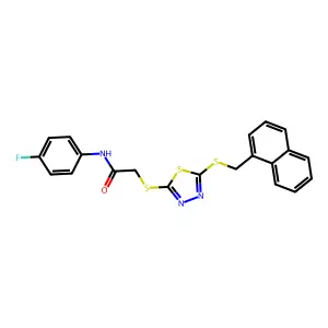 N-(4-fluorophenyl)-2-({5-[(naphthalen-1-ylmethyl)sulfanyl]-1,3,4-thiadiazol-2-yl}sulfanyl)acetamide structure