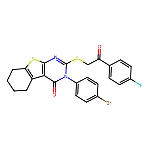 3-(4-bromophenyl)-2-{[2-(4-fluorophenyl)-2-oxoethyl]sulfanyl}-5,6,7,8-tetrahydro[1]benzothieno[2,3-d]pyrimidin-4(3H)-one structure